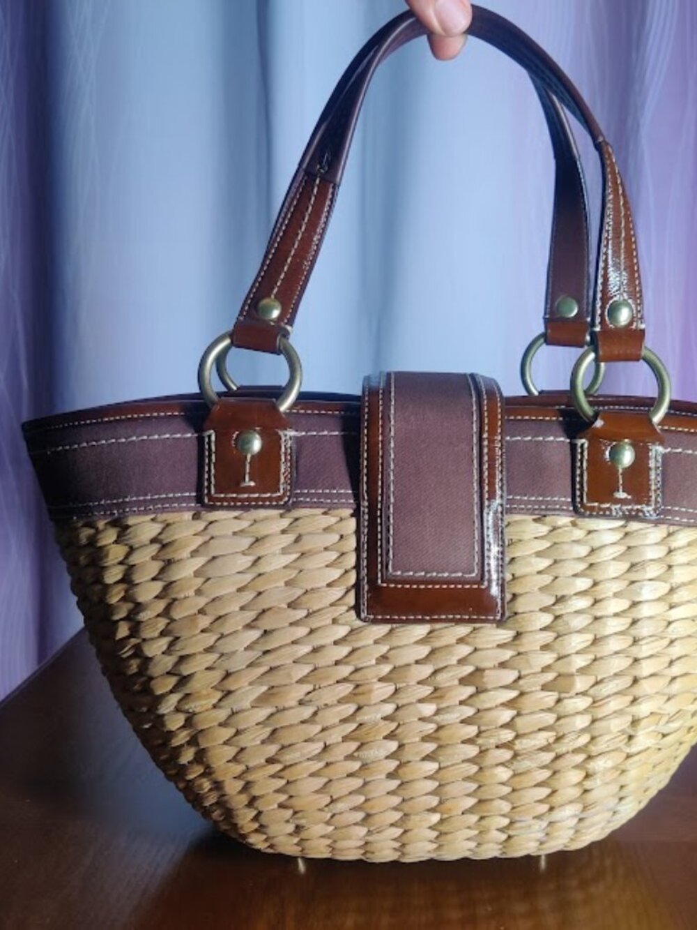COACH Straw Tote Basket Bag Brown - Picture 4 of 16